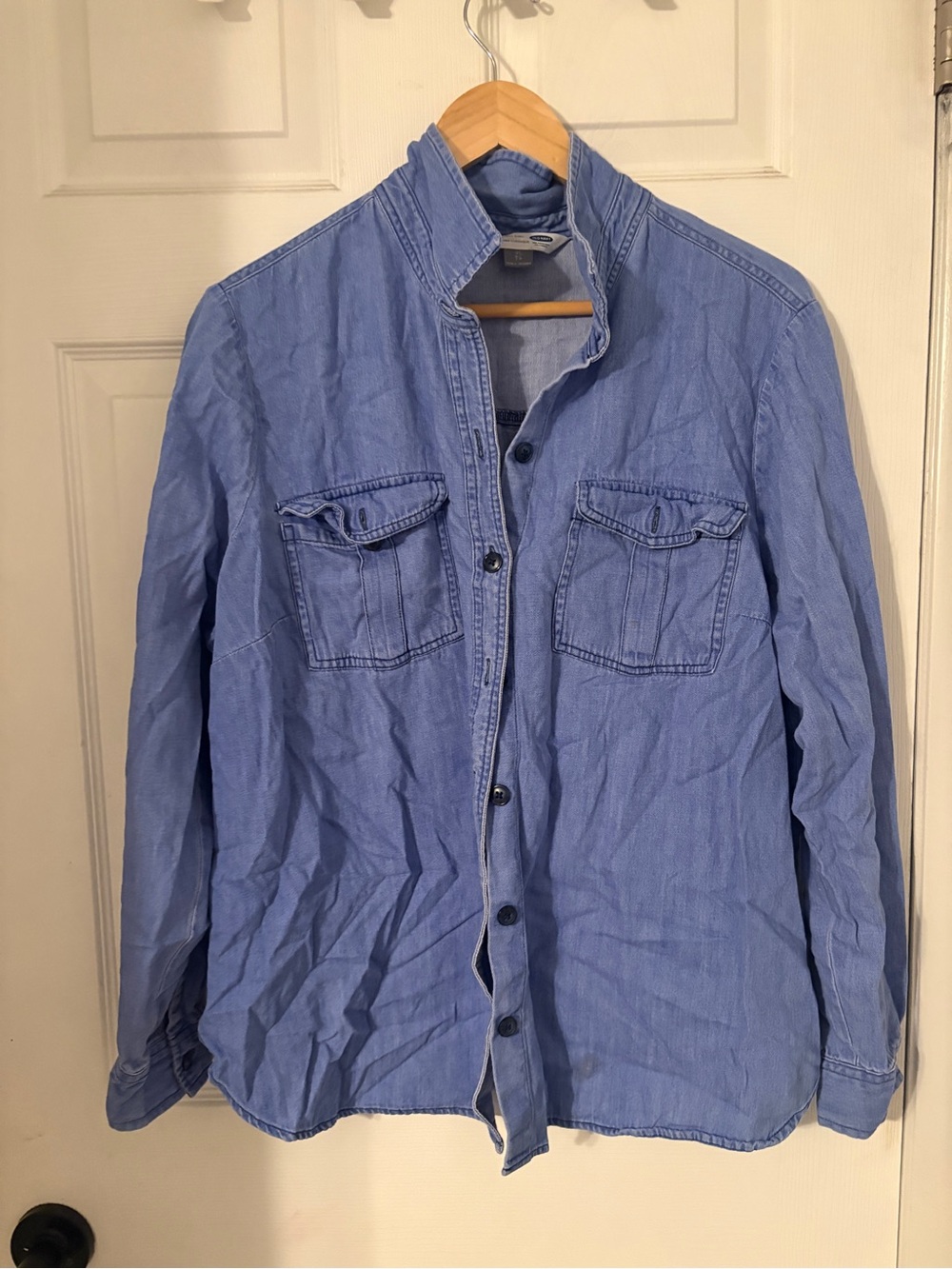 Light Blue Button-Front Denim Shirt Jacket